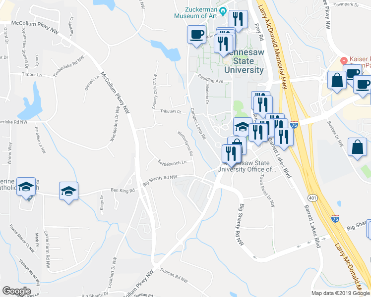 map of restaurants, bars, coffee shops, grocery stores, and more near 1231 Tinderbox Lane in Kennesaw