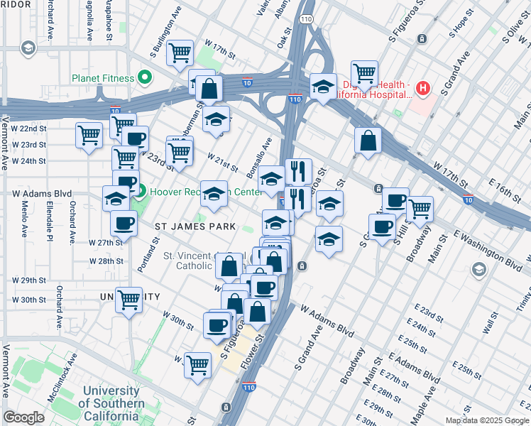 map of restaurants, bars, coffee shops, grocery stores, and more near 2120 Estrella Avenue in Los Angeles