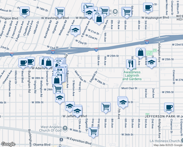 map of restaurants, bars, coffee shops, grocery stores, and more near 2701 Edgehill Drive in Los Angeles