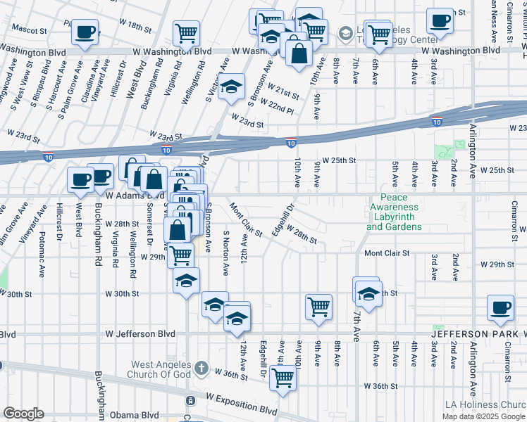 map of restaurants, bars, coffee shops, grocery stores, and more near 4037 West 28th Street in Los Angeles