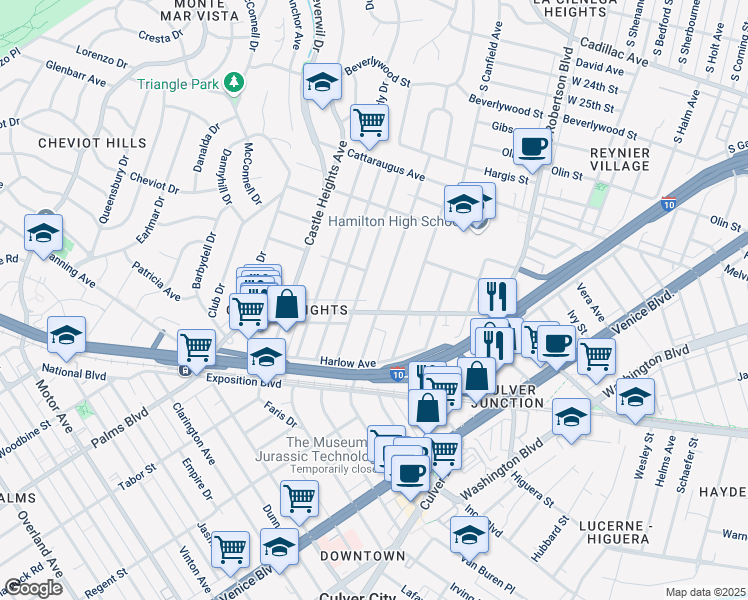 map of restaurants, bars, coffee shops, grocery stores, and more near in Los Angeles