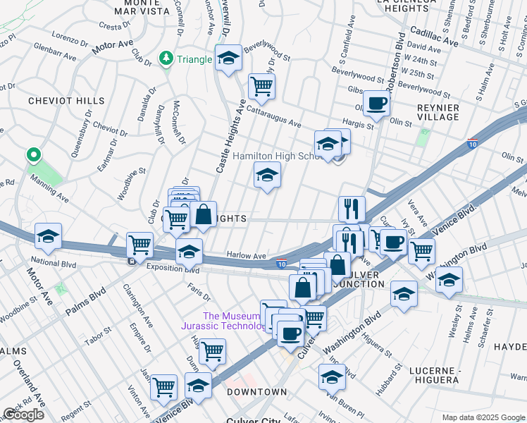 map of restaurants, bars, coffee shops, grocery stores, and more near 3223 Bagley Avenue in Los Angeles