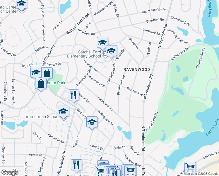 map of restaurants, bars, coffee shops, grocery stores, and more near 5660 Satchelford Road in Columbia