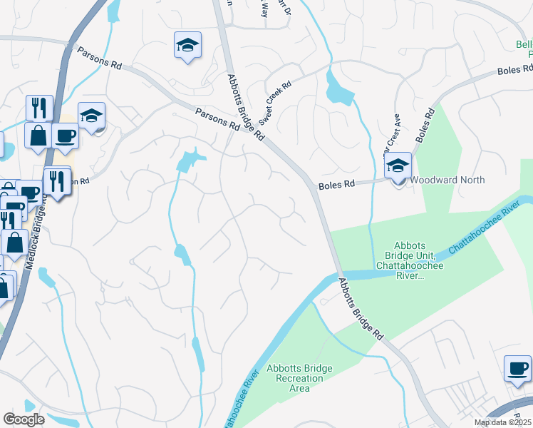 map of restaurants, bars, coffee shops, grocery stores, and more near 1409 Spyglass Hill Drive in Duluth