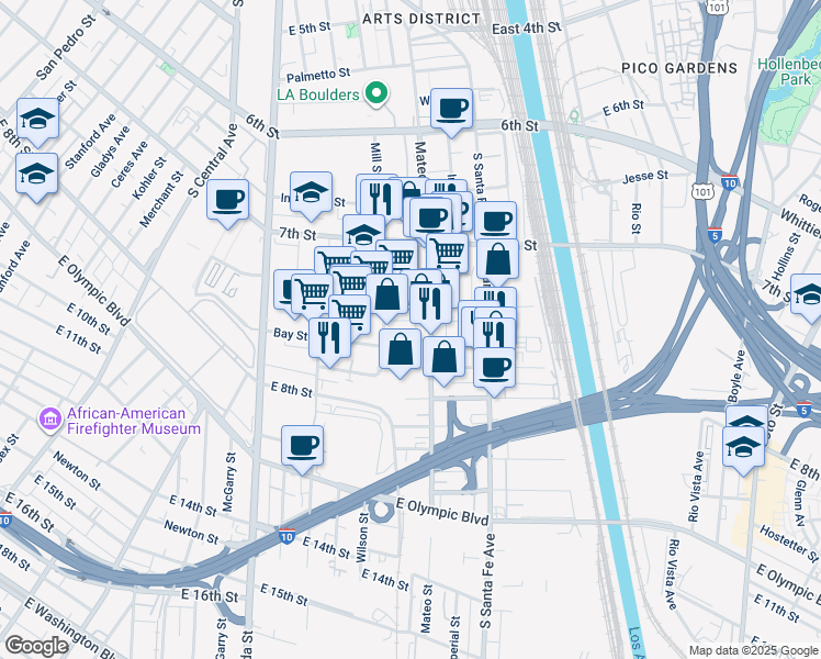 map of restaurants, bars, coffee shops, grocery stores, and more near 1935 Bay Street in Los Angeles