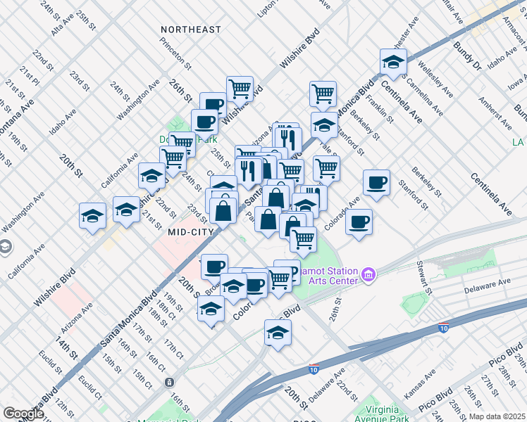 map of restaurants, bars, coffee shops, grocery stores, and more near 1428 25th Street in Santa Monica