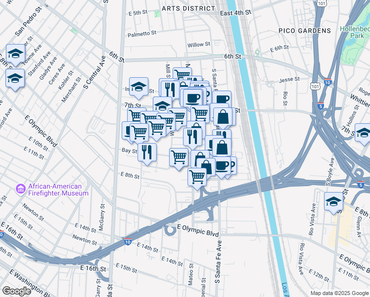 map of restaurants, bars, coffee shops, grocery stores, and more near 1935 Bay St in Los Angeles