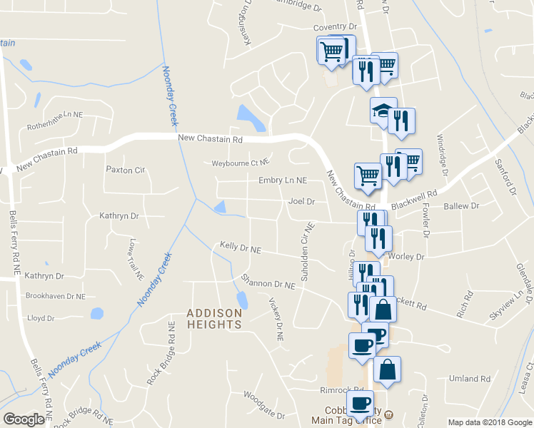 map of restaurants, bars, coffee shops, grocery stores, and more near 3286 Crawford Circle in Marietta