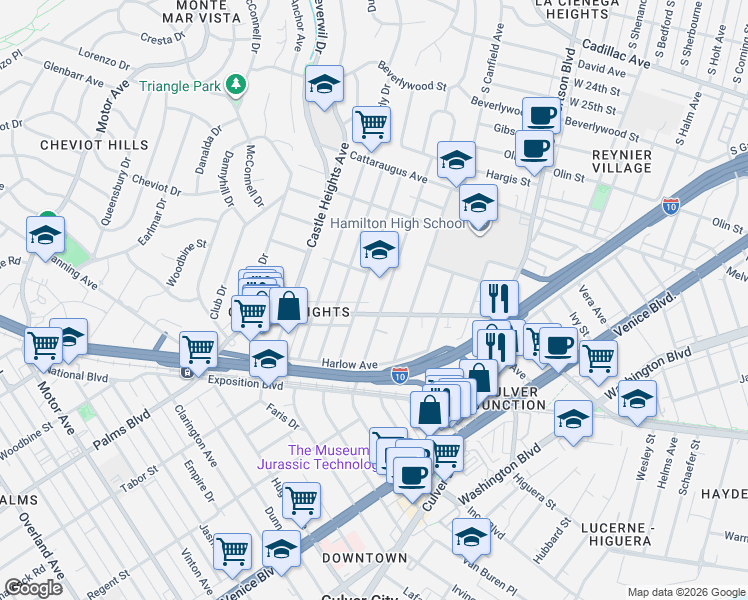 map of restaurants, bars, coffee shops, grocery stores, and more near 3223 Bagley Avenue in Los Angeles