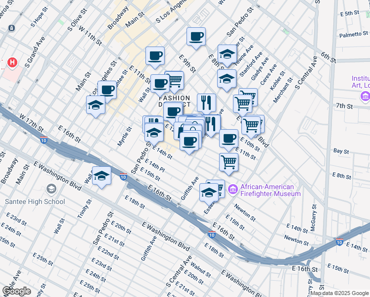 map of restaurants, bars, coffee shops, grocery stores, and more near 786 East 12th Street in Los Angeles