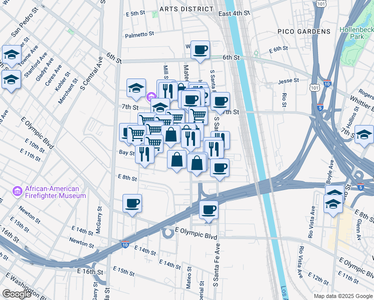 map of restaurants, bars, coffee shops, grocery stores, and more near 1935 Bay Street in Los Angeles