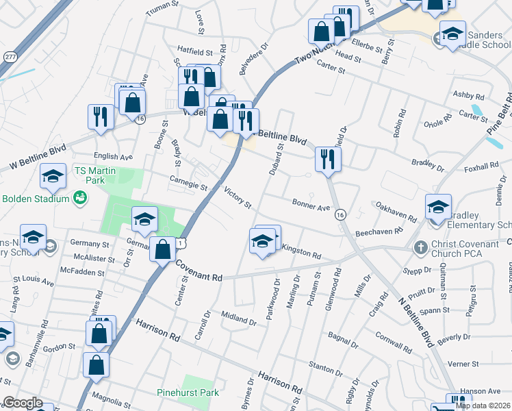 map of restaurants, bars, coffee shops, grocery stores, and more near 1504 Victory Street in Columbia
