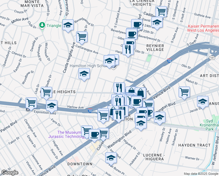 map of restaurants, bars, coffee shops, grocery stores, and more near 3119 Livonia Avenue in Los Angeles