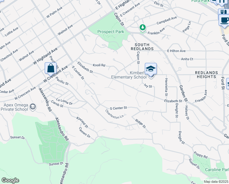 map of restaurants, bars, coffee shops, grocery stores, and more near 623 Fountain Avenue in Redlands