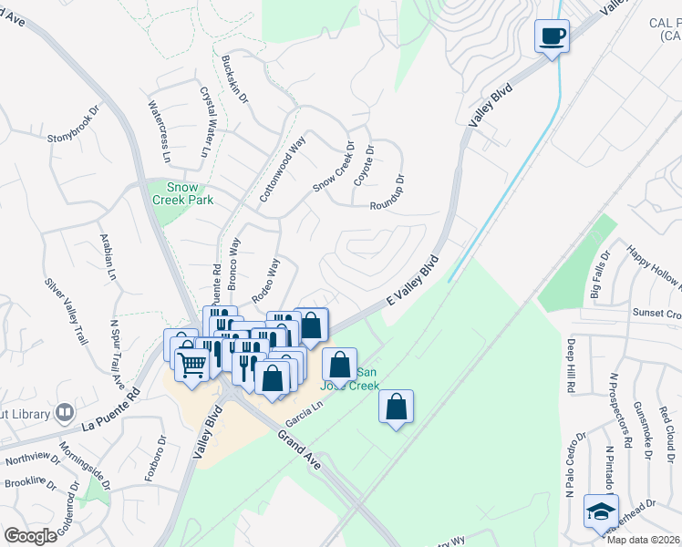 map of restaurants, bars, coffee shops, grocery stores, and more near 22049 Portofino Drive in Walnut