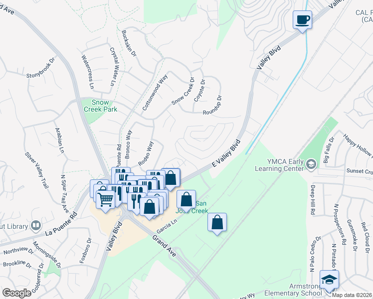 map of restaurants, bars, coffee shops, grocery stores, and more near 678 North Pacer Court in Walnut