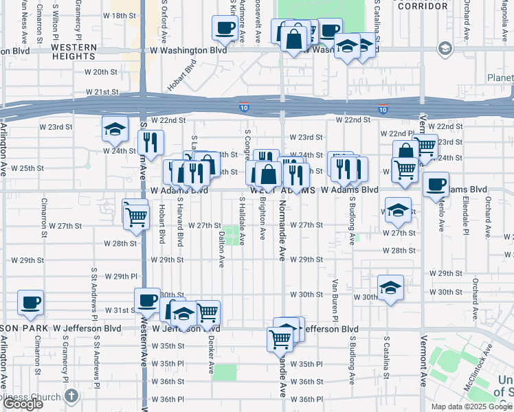 map of restaurants, bars, coffee shops, grocery stores, and more near 2619 Brighton Avenue in Los Angeles