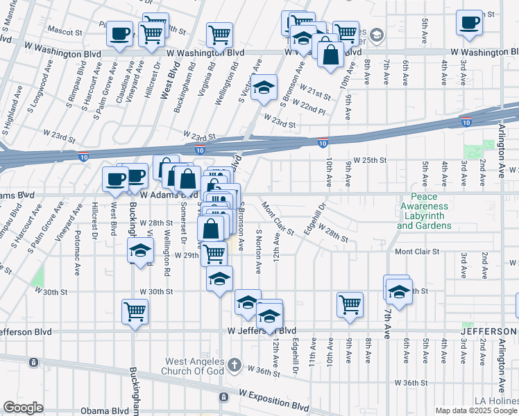 map of restaurants, bars, coffee shops, grocery stores, and more near 4225 Mont Clair Street in Los Angeles