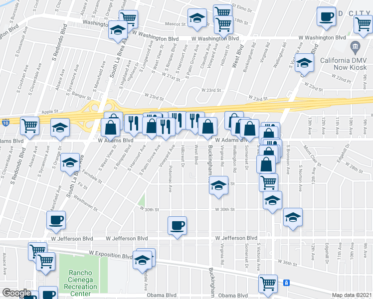 map of restaurants, bars, coffee shops, grocery stores, and more near in Los Angeles