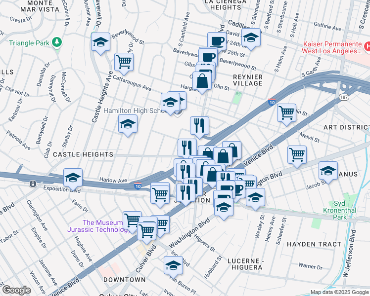 map of restaurants, bars, coffee shops, grocery stores, and more near 3055 South Robertson Boulevard in Los Angeles