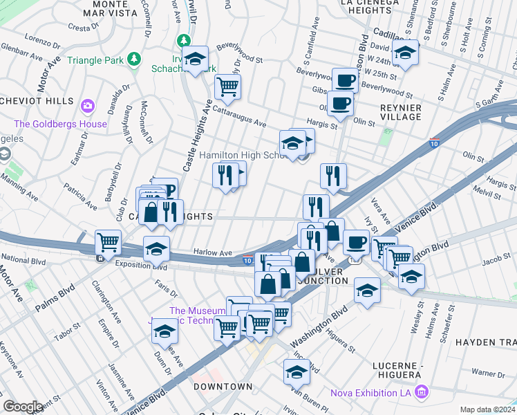 map of restaurants, bars, coffee shops, grocery stores, and more near 3206 Bagley Avenue in Los Angeles
