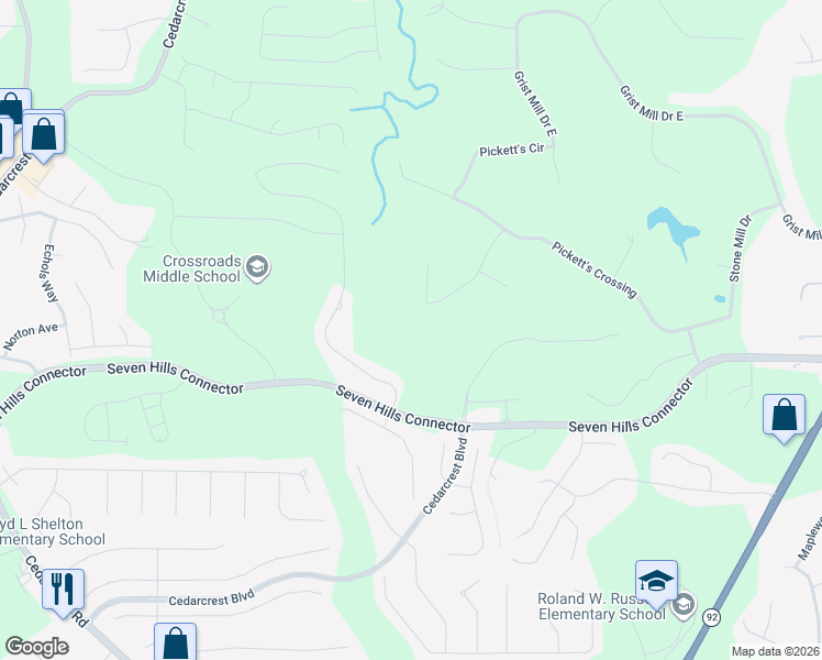 map of restaurants, bars, coffee shops, grocery stores, and more near 251 Pickett's Trce in Acworth