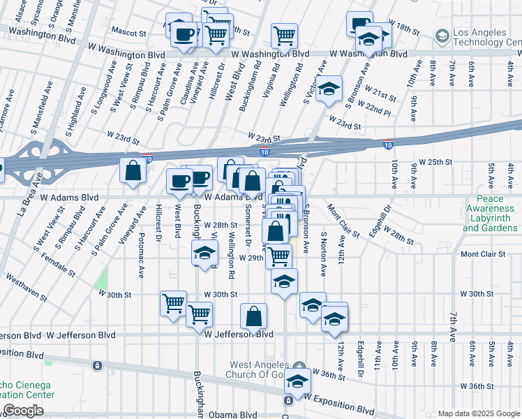 map of restaurants, bars, coffee shops, grocery stores, and more near 2623 1/2 South Victoria Avenue in Los Angeles