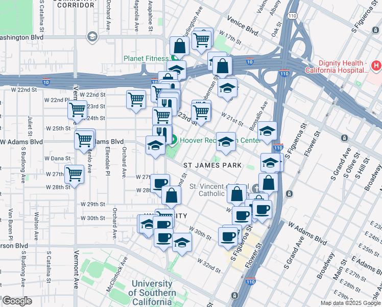 map of restaurants, bars, coffee shops, grocery stores, and more near 2512 Toberman Street in Los Angeles