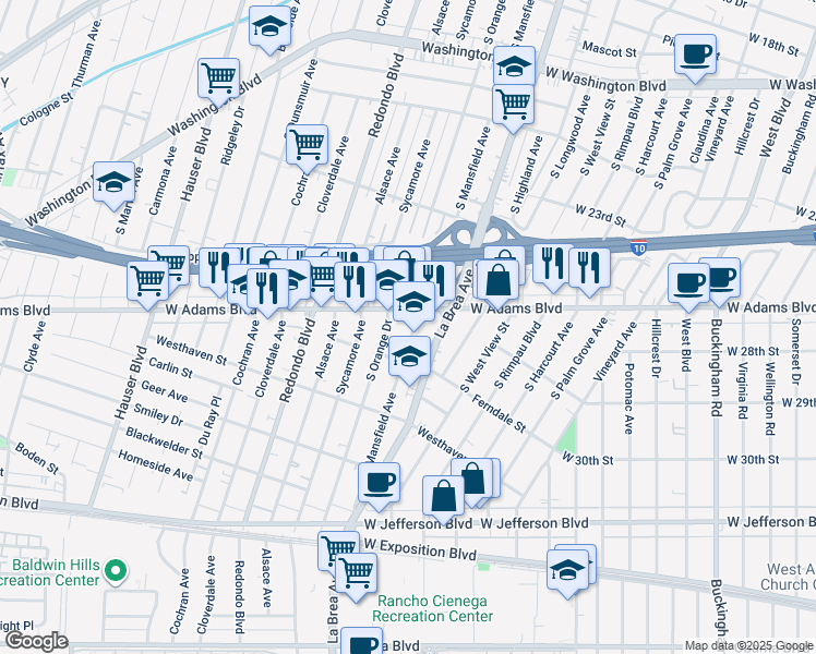 map of restaurants, bars, coffee shops, grocery stores, and more near 27081/2 Mansfield Avenue in Los Angeles