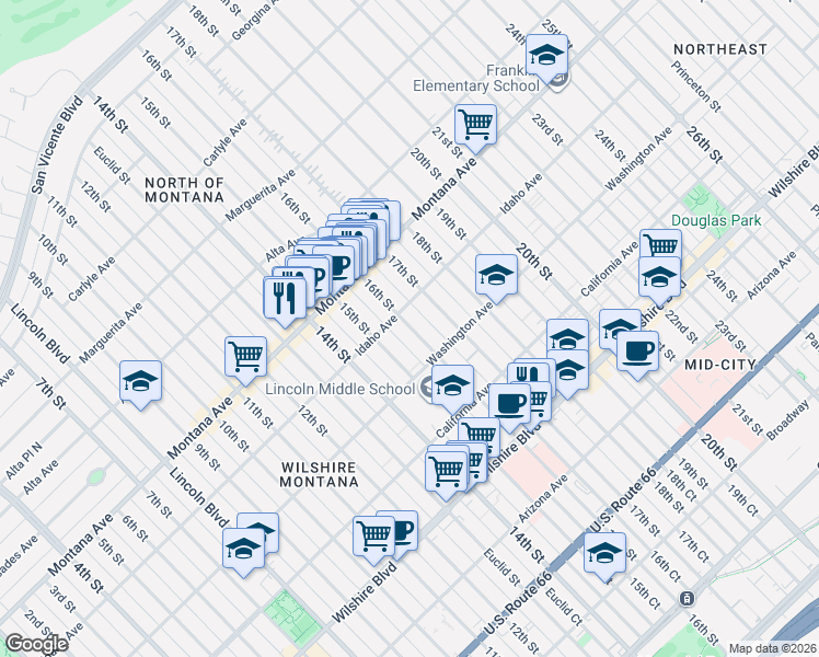 map of restaurants, bars, coffee shops, grocery stores, and more near 918 16th Street in Santa Monica