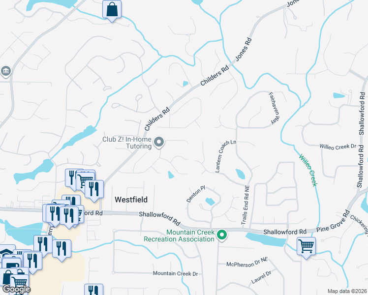 map of restaurants, bars, coffee shops, grocery stores, and more near 4596 Kettering Drive in Roswell