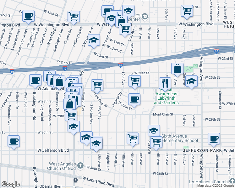 map of restaurants, bars, coffee shops, grocery stores, and more near 2701 Edgehill Drive in Los Angeles