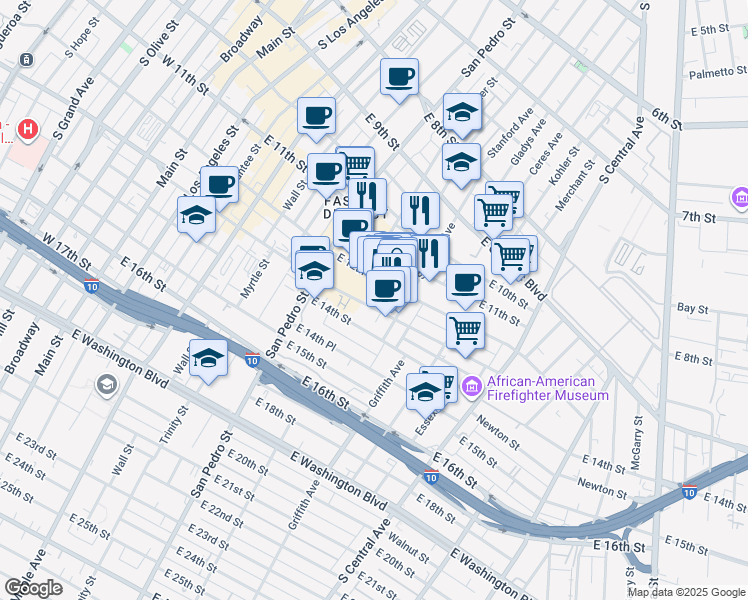 map of restaurants, bars, coffee shops, grocery stores, and more near 786 East 12th Street in Los Angeles