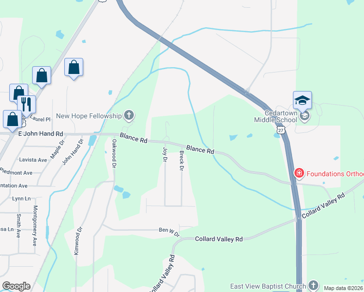 map of restaurants, bars, coffee shops, grocery stores, and more near 25 Breck Drive in Cedartown