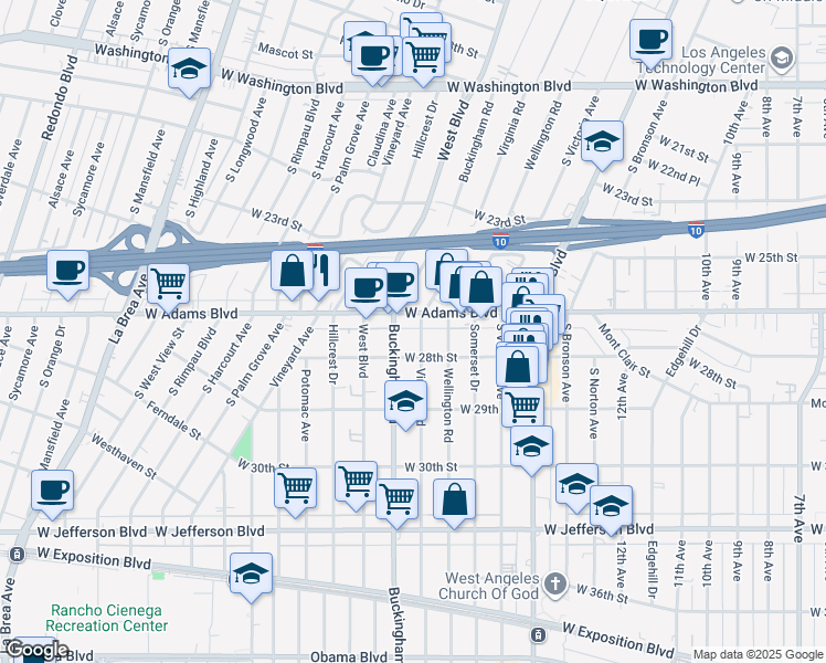 map of restaurants, bars, coffee shops, grocery stores, and more near in Los Angeles