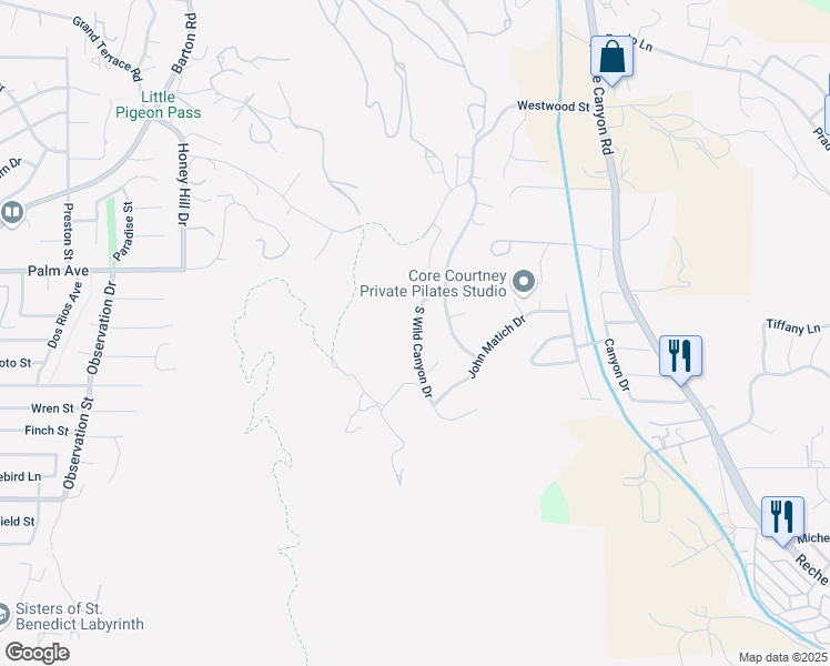 map of restaurants, bars, coffee shops, grocery stores, and more near 2149 South Wild Canyon Drive in Colton