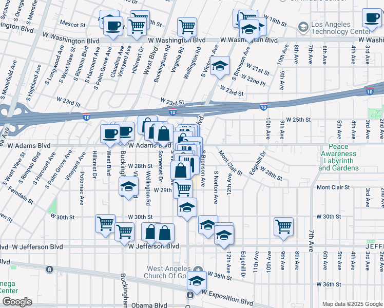map of restaurants, bars, coffee shops, grocery stores, and more near in Los Angeles