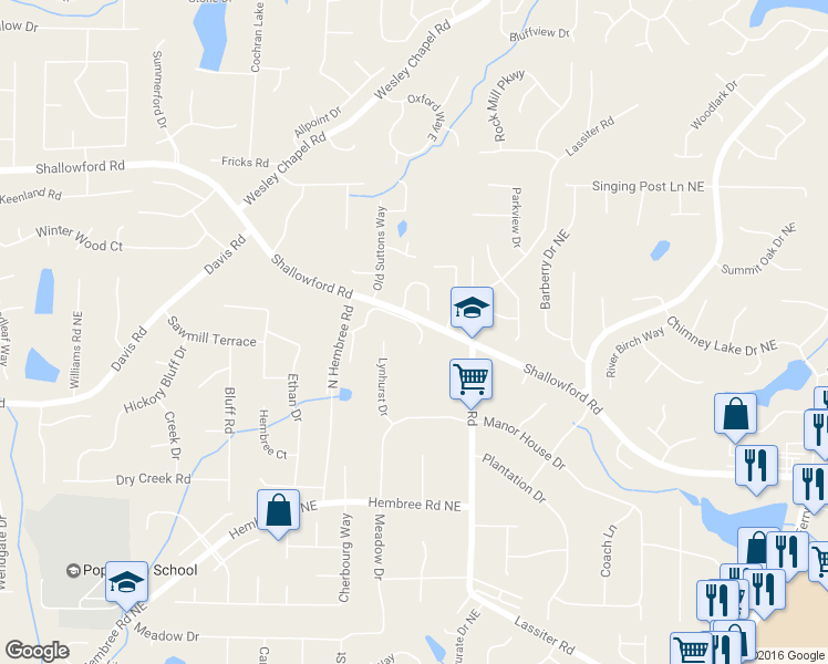 map of restaurants, bars, coffee shops, grocery stores, and more near 3728 Ramsey Drive in Marietta