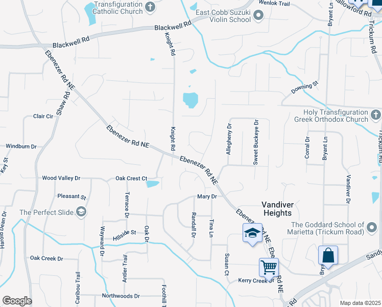 map of restaurants, bars, coffee shops, grocery stores, and more near 1807 Ebenezer Farm Circle Northeast in Marietta