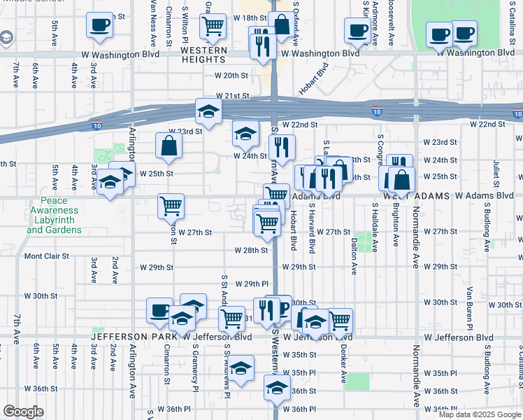 map of restaurants, bars, coffee shops, grocery stores, and more near 2625 California 258 in Los Angeles