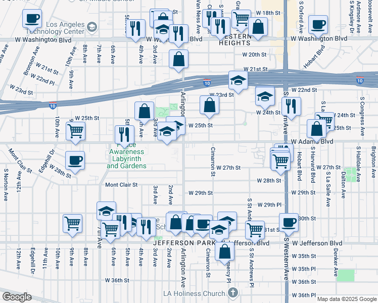 map of restaurants, bars, coffee shops, grocery stores, and more near 2273 West 26th Place in Los Angeles