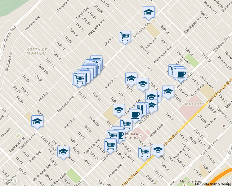 map of restaurants, bars, coffee shops, grocery stores, and more near in Santa Monica