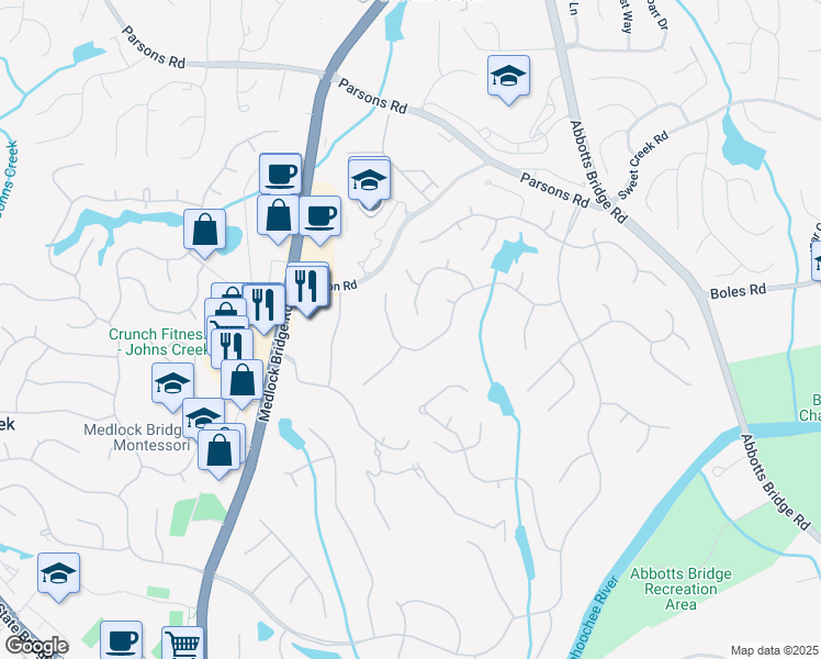 map of restaurants, bars, coffee shops, grocery stores, and more near 2049 Kinderton Manor Drive in Duluth