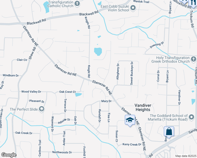 map of restaurants, bars, coffee shops, grocery stores, and more near 1807 Ebenezer Farm Circle Northeast in Marietta
