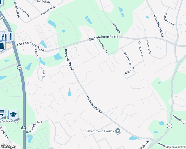 map of restaurants, bars, coffee shops, grocery stores, and more near 1475 Barrett Place Lane Northeast in Lawrenceville