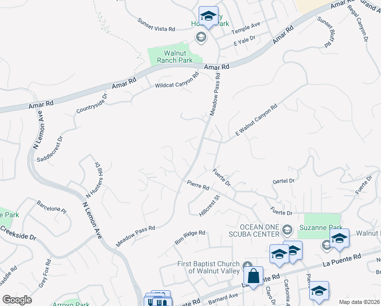 map of restaurants, bars, coffee shops, grocery stores, and more near 20116 Landaluce Lane in Walnut