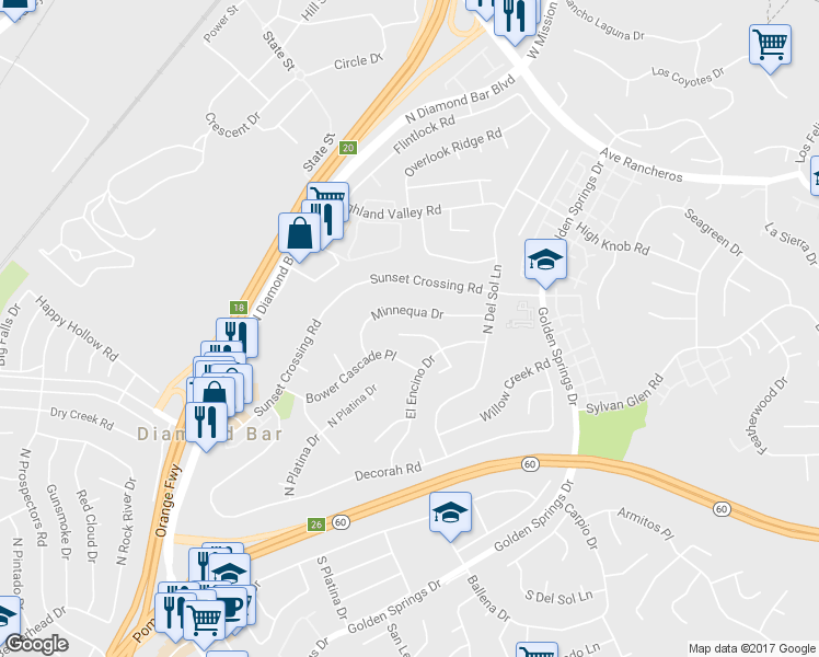 map of restaurants, bars, coffee shops, grocery stores, and more near 23819 Cholame Drive in Diamond Bar