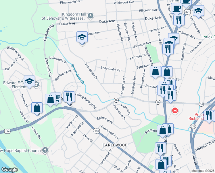 map of restaurants, bars, coffee shops, grocery stores, and more near 119 Summerlea Drive in Columbia