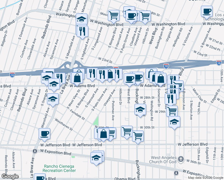 map of restaurants, bars, coffee shops, grocery stores, and more near in Los Angeles