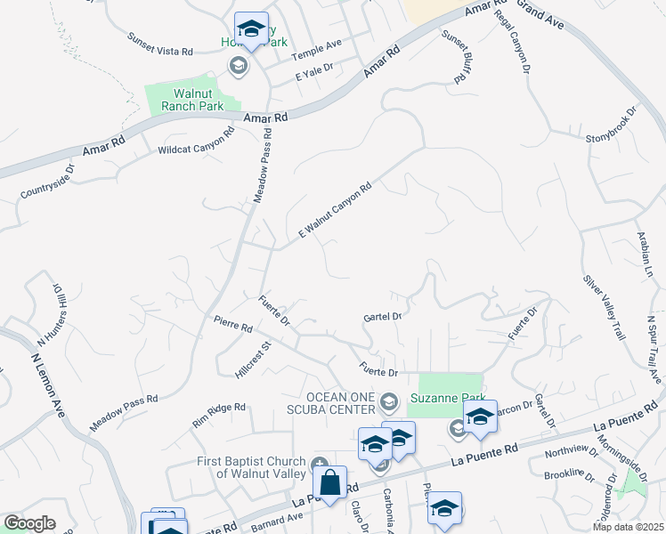 map of restaurants, bars, coffee shops, grocery stores, and more near 942 Monica Way in Walnut